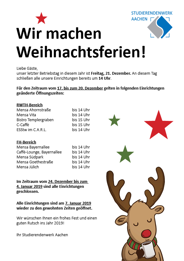 Raiffeisenbank öffnungszeiten Weihnachten 2022 Öffnungszeiten Weihnachten und Neujahr Studierendenwerk Aachen